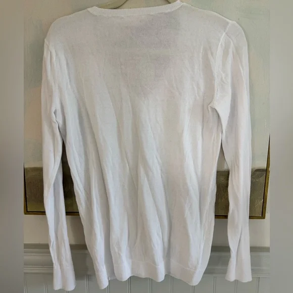 MINNIE ROSE 100% Cotton Long Sleeve V Neck White Size Small - Picture 6 of 6